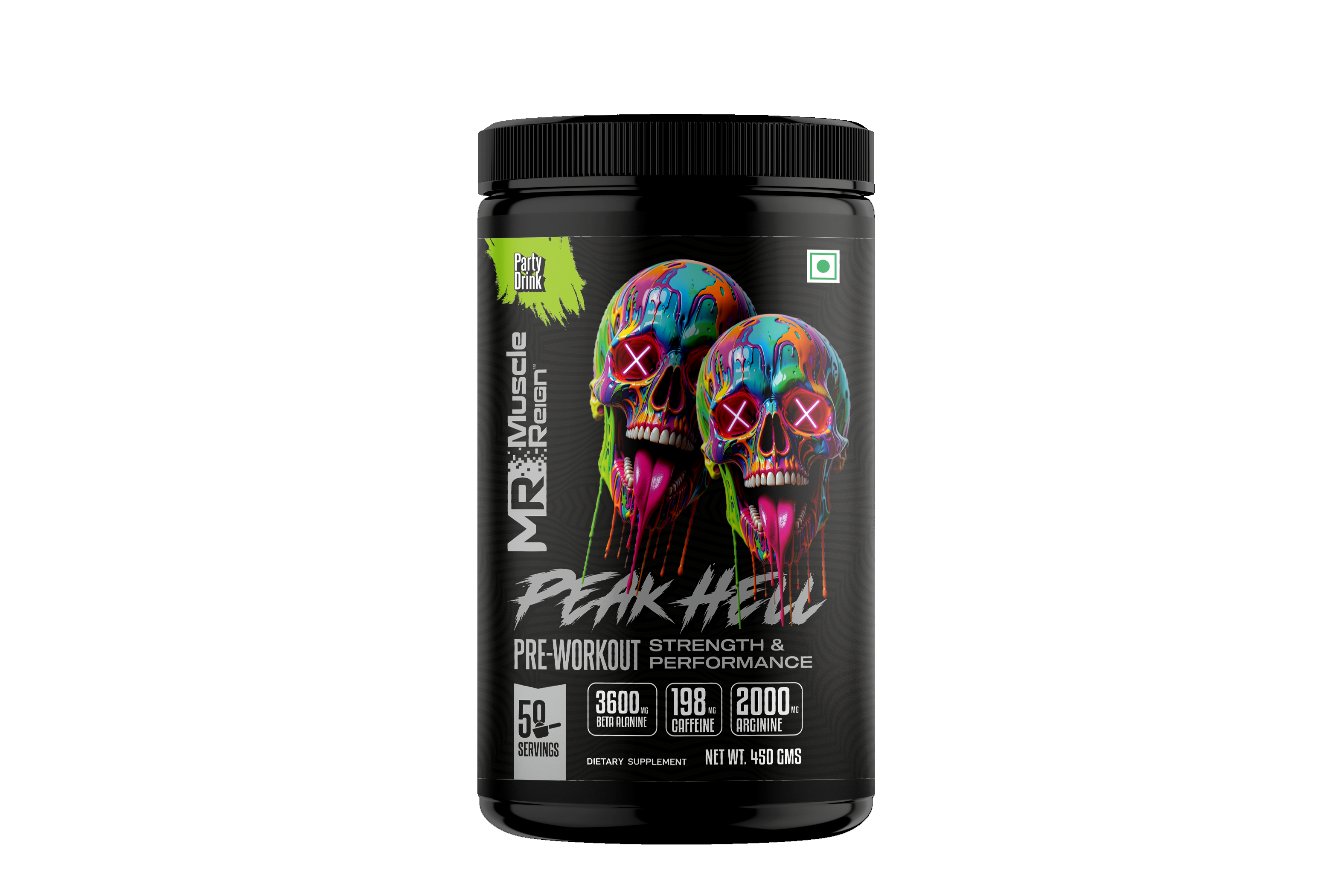 Muscle Reign Peak Hell pre-workout supplement with 50 servings for enhanced strength and performance